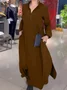 Women's Long Sleeve Spring/Fall Black Plain Split Joint V Neck Daily Going Out Vintage Maxi A-Line Shirt Dress Dress
