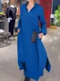 Women's Long Sleeve Spring/Fall Black Plain Split Joint V Neck Daily Going Out Vintage Maxi A-Line Shirt Dress Dress