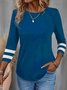 Women Color Block Crew Neck Casual Three Quarter Sleeve T-shirt