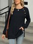 Casual Plain Buttoned Crew Neck Blouse