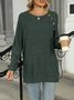 Casual Plain Buttoned Crew Neck Blouse