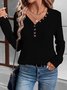 Women Plain V Neck Casual Long Sleeve T-shirt