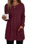 Women Plain Crew Neck Casual Long Sleeve T-shirt