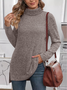 Women Plain Turtleneck Vintage Long Sleeve T-shirt