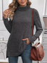 Women Plain Turtleneck Vintage Long Sleeve T-shirt
