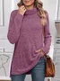 Women Plain Turtleneck Vintage Long Sleeve T-shirt