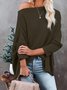 Casual Plain Cold Shoulder Blouse