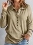 Casual Plain Buttoned Shirt Collar Blouse