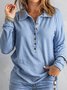 Casual Plain Buttoned Shirt Collar Blouse