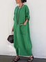 Casual Plain Regular Sleeve Crew Neck Midi Dress