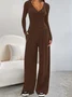 Women's Split Joint Plain Daily Going Out Two-Piece Set Black Casual Spring/Fall Top With Pants Matching Set