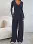 Women's Split Joint Plain Daily Going Out Two-Piece Set Black Casual Spring/Fall Top With Pants Matching Set