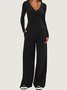 Women's Split Joint Plain Daily Going Out Two-Piece Set Black Casual Spring/Fall Top With Pants Matching Set