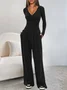 Women's Split Joint Plain Daily Going Out Two-Piece Set Black Casual Spring/Fall Top With Pants Matching Set