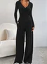 Women's Split Joint Plain Daily Going Out Two-Piece Set Black Casual Spring/Fall Top With Pants Matching Set