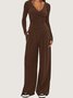 Women's Split Joint Plain Daily Going Out Two-Piece Set Black Casual Spring/Fall Top With Pants Matching Set