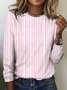 Women Striped Crew Neck Vintage Long Sleeve T-shirt
