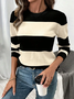 Striped Printing Crew Neck Simple Sweater