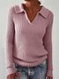 Women's Solid Color Long Sleeve Sweater Lapel Slim Fit Vintage Knit Top