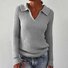 Women's Solid Color Long Sleeve Sweater Lapel Slim Fit Vintage Knit Top