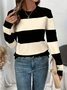 Striped Printing Crew Neck Simple Sweater