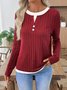 Women Plain V Neck Casual Long Sleeve T-shirt