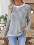 Women Plain V Neck Casual Long Sleeve T-shirt
