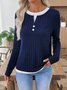 Women Plain V Neck Casual Long Sleeve T-shirt