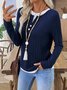 Women Plain V Neck Casual Long Sleeve T-shirt