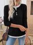 Women Plain V Neck Casual Long Sleeve T-shirt