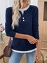 Women Plain V Neck Casual Long Sleeve T-shirt
