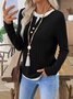 Women Plain V Neck Casual Long Sleeve T-shirt