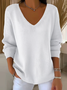 Women Plain V Neck Casual Long Sleeve T-shirt