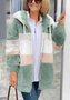 Women's Autumn And Winter Warm Plush Patchwork Zipper Pocket Hooded Loose Thick Coat