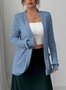 Women's Solid Color Cardigan Ribbed Brushed Stitching Long-Sleeved Jacket