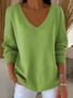 Women Plain V Neck Casual Long Sleeve T-shirt