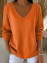 Women Plain V Neck Casual Long Sleeve T-shirt