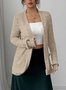 Women's Solid Color Cardigan Ribbed Brushed Stitching Long-Sleeved Jacket