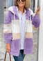 Women's Autumn And Winter Warm Plush Patchwork Zipper Pocket Hooded Loose Thick Coat