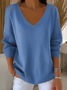 Women Plain V Neck Casual Long Sleeve T-shirt