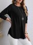 Women Plain Crew Neck Casual Long Sleeve T-shirt