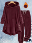 Loose Casual Solid Color Plush Hooded Long-Sleeved Trousers Two-Piece Suit