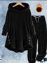 Loose Casual Solid Color Plush Hooded Long-Sleeved Trousers Two-Piece Suit