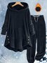 Loose Casual Solid Color Plush Hooded Long-Sleeved Trousers Two-Piece Suit
