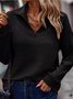 Mock Neck Simple Solid Color Pleated Zip-up Collar Sweatshirt