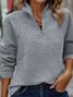 Mock Neck Simple Solid Color Pleated Zip-up Collar Sweatshirt