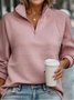 Mock Neck Simple Solid Color Pleated Zip-up Collar Sweatshirt
