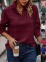 Mock Neck Simple Solid Color Pleated Zip-up Collar Sweatshirt
