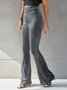 Women's  Elastic Waist H-Line Flare Pants Daily Going Out Pants Gray Casual Split Joint Plain Spring/Fall Pants