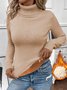 Women Plain Turtleneck Vintage Long Sleeve T-shirt